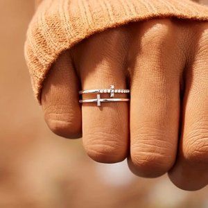 Double Cross Shape Ring Elegant Faith Finger Ring Jewelry